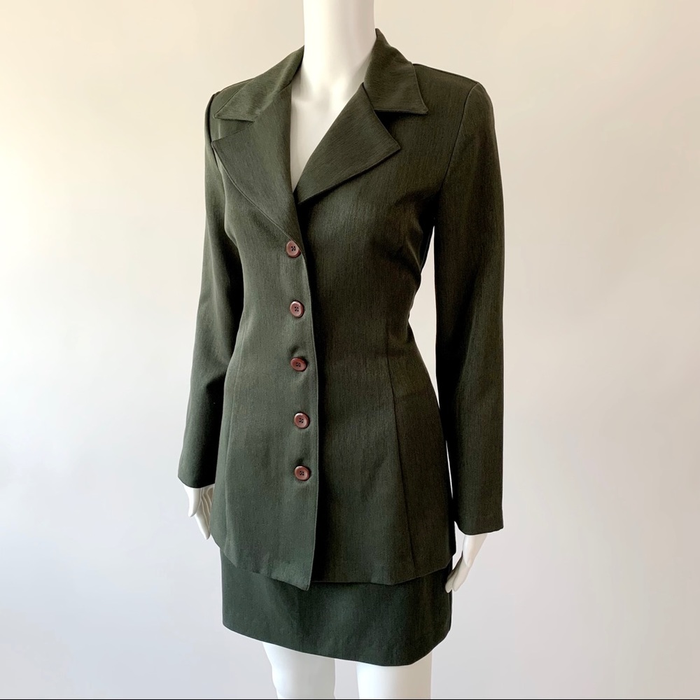 90s vintage olive skirt suit